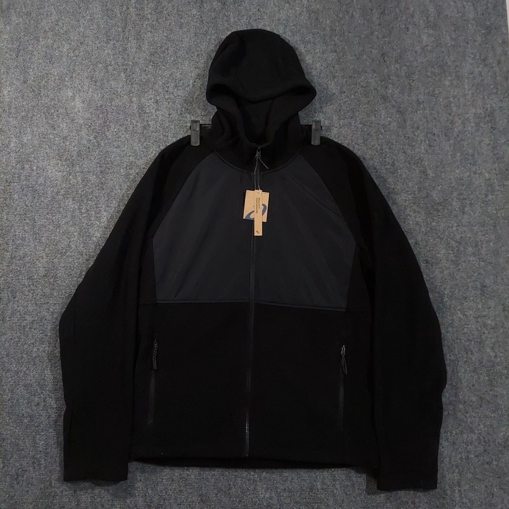 ASICS Hoodie Mens M Black Full Zip‎ Hooded Fleece Pockets Regular Fit AMXMH03053
